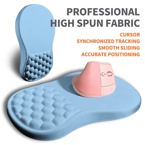Image of Ergonomic Joint Wrist Support Mouse Pad with Memory Foam Cushion Massage Bump, Carpal Tunnel Pain Relief Mousepad Slope Design for Wrist Rest, 11.8x7.9 in, LightSkyBlue