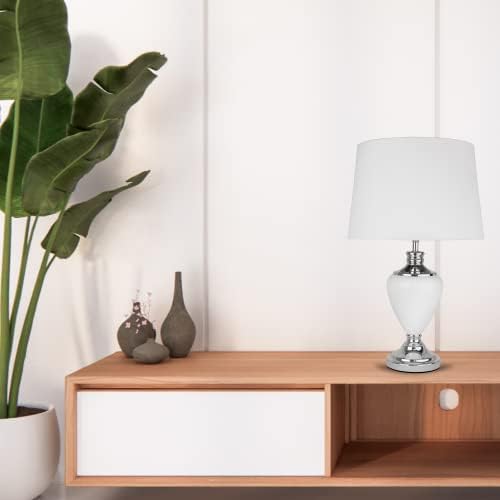 Lighting Supermarket Hepburn Large Ceramic Table Lamp with Matching Shade - Modern White & Chrome