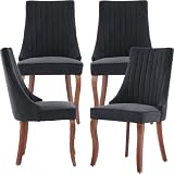 hyrfurn Modern Dining Chairs Set of 4, Mid Century Kitchen & Dining Room Chairs, Fabric Upholstered Kitchen Chairs with Wood Legs, Sillas de Comedor, Easy Assembly, Black, 4 Pieces