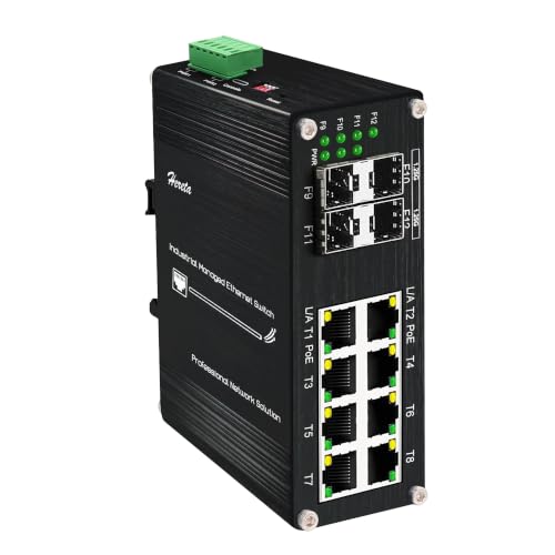Image of Industrial 12 Port Gigabit Managed PoE Switch, Hardened Din-Rail Network Ethernet Switch, 8 PoE Port @240W + 4 1000Base-X SFP Fiber with 1xUSB-C Console, DC48~57V Input, QoS, VLAN, IGMP