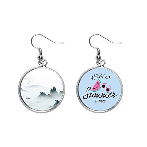 Pendientes de sandía de estilo chino acuarela joyería lóbulo verano