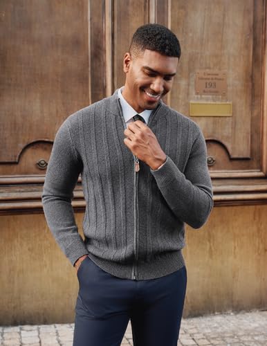 PJ PAUL JONES Men's Cardigan Sweater Full Zip Up Sweater Ribbed Knit Stand Collar Cardigans4