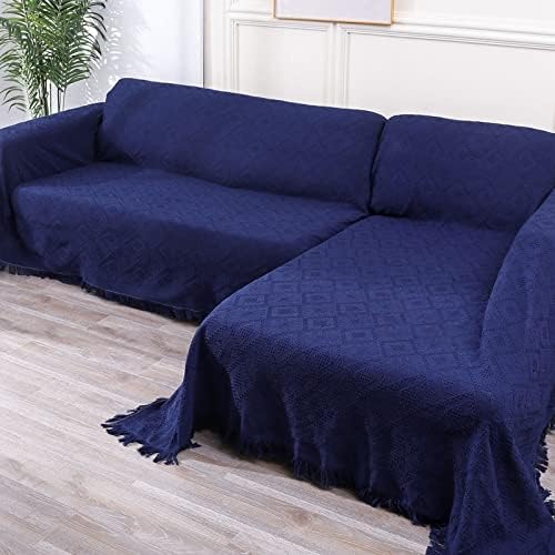 LUFEIJIASHI Sectional Couch Covers l Shape 2 Pieces Couch Covers for Sectional Sofa l Shape with Chaise Large Sectional Sofa Cover for Dog pet Protector Furniture Covers (Navy Blue, Large)