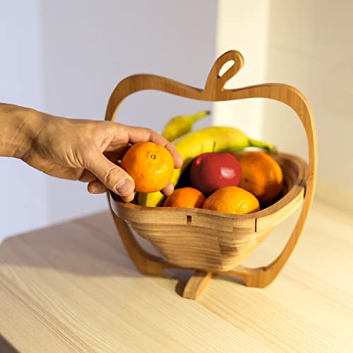 Relaxdays Foldable Apple-Shaped Basket: 30 x 27 x 22.5 cm Folding Bamboo Fruit Bowl Holder Basket And Cutting Board Wooden Fruit Bowl With An Apple-Design, Natural Brown - Cosy Home Interiors Relaxdays Foldable Apple-Shaped Basket: 30 x 27 x 22.5 cm Folding Bamboo Fruit Bowl Holder Basket And Cutting Board Wooden Fruit Bowl With An Apple-Design, Natural Brown - Image 2