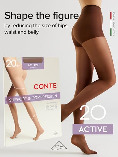 Image of Conte Sheer Full Support Compression Pantyhose Tights with Control Top Active 20 Den