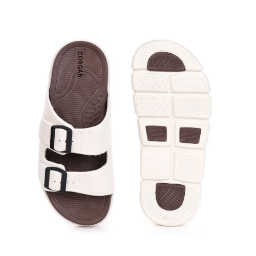 Image of CORGAN Slippers VENTO104-BROWN-WHITE 6 Slip-On Footwear | Soft Cushioned Sole | Anti-Skid Indoor & Outdoor Casual Sandals | BROWN-WHITE 6