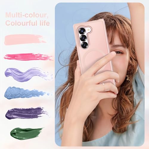 Image of ORETECH Magnetic Case Compatible with Samsung Galaxy Z Fold 6 Case, Translucent Back Non-Slip Hard PC Shockproof Bumper Protective Phone Case Cover for Samsung Z Fold 6 - Light Pink | Translucent Back Non-Slip Hard PC Shockproof Bumper Protective Phone Cover
