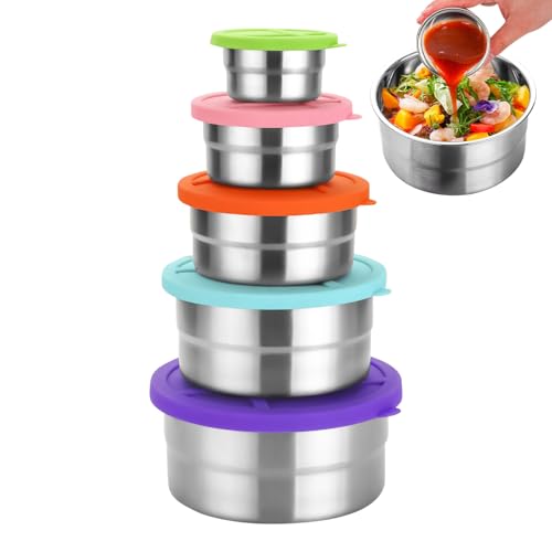 Recipiente de acero inoxidable para alimentos, lonchera reutilizable, recipientes de acero inoxidable con tapas, cuenco para almacenamiento de alimentos, para cocina, picnic, ensalada, camping