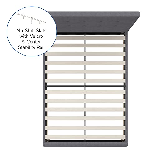 Image of Decoro Seattle Modern Tufted Upholstered Platform Bed | Headboard and Wood Frame with Wood Slat Support, King Size, Peyton Steel