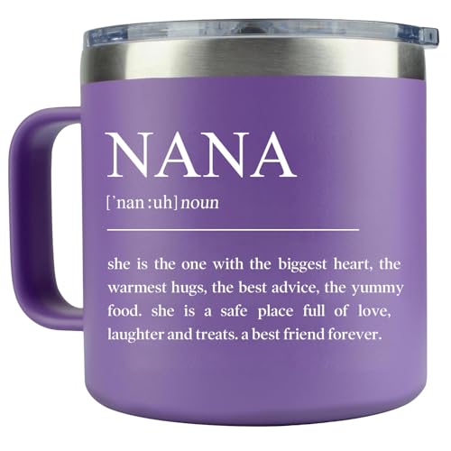 LEIOH Nana Gifts for Grandma,Mothers Day Birthday Gifts for Nana from Granddaughter,Grandson,Grandchildren,Grandkids,Grandma Christmas Gift,14 Oz Purple Stainless Steel Tumbler Coffee Mug