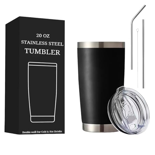 Stainless Steel 500ml Tumbler with Lid and Stainless Steel Straw, Double Wall Vacuum Insulated Travel Mug for Hot & Cold Drinks, BPA Free and Perfect for Gifts (Black)