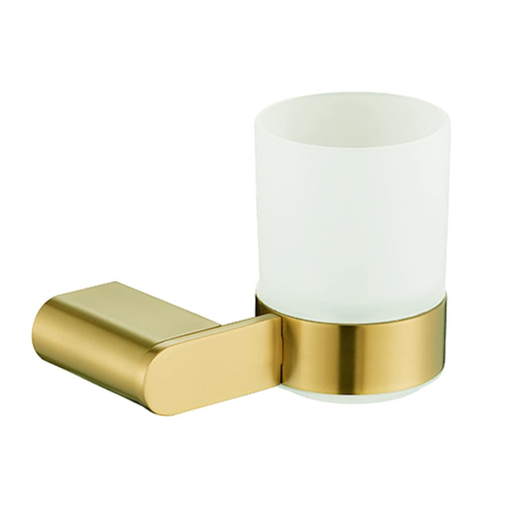 WRIST Zahnbürstenhalter, Wandmontierter Badezimmer-Becherhalter Aus Edelstahl, Gebürstetes Gold, Zahnbürsten-Becherhalter Und Einzelbecher Aus Glas