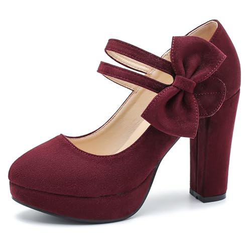 Image of MAIERNISI JESSI Women's Platform Mary Jane Pumps with Bow, 3.94 Inch Block Heel Dress Shoes