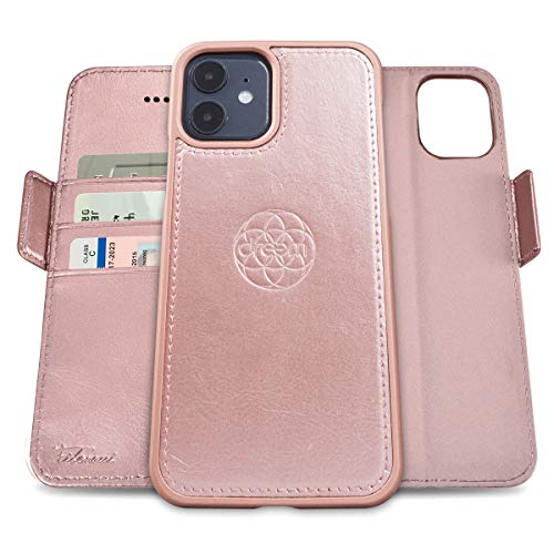 Image of dreem Fibonacci 2-in-1 Wallet Case for Apple iPhone 12 Mini - Luxury Vegan Leather, Magnetic Detachable Shockproof Phone Case, RFID Card Protection, 2-Way Flip Stand - Rose