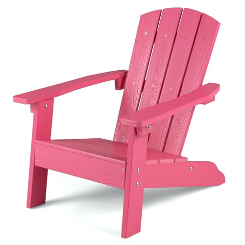 KOTEK Kids Adirondack Chair, Plastic Toddler Lawn Chair with Ergonomic Seat, Wood-Grain Texture, Easy to Assemble, All-Weather Outdoor Kids Chairs for Patio, Garden, Backyard (Pink)
