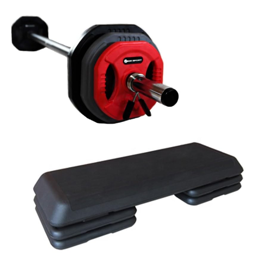 Kit de Barra, Discos con Agarre y Plataforma Step Viok Sport 20 kg – Gimnasio Completo 3 en 1 para Entrenamiento de Musculación, Fuerza, Cardio y Funcional