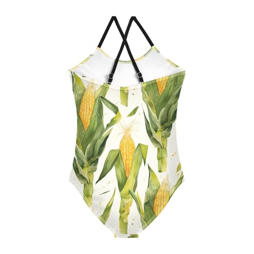 Corn Cobs Beautiful Exotic Watercolor Kids Girls 1-Piece Swimsuit Beach Swimwear with Adjustable Straps UPF 50+2