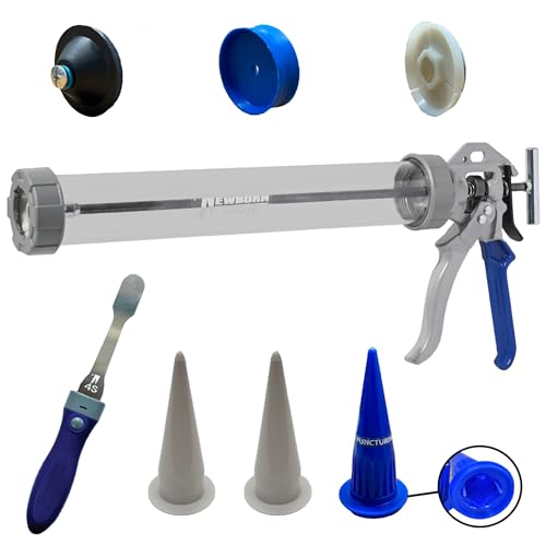 Image of Newborn 620AL-CLEAR Round Rod Caulk Gun - 18:1 Thrust Ratio | 20 oz. Sausage Cartridge Capacity | Includes Ring Cap, Cones & Sausage Cup