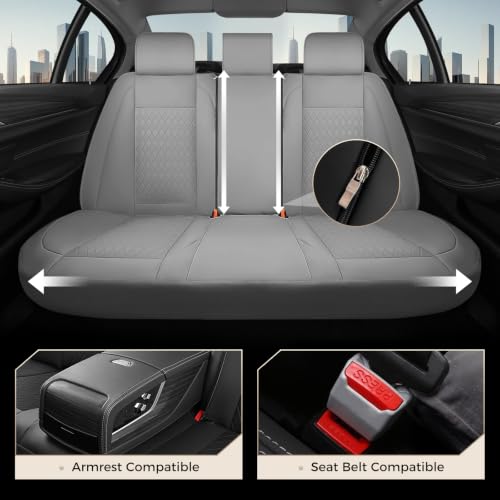 Image of Coverado Car Seat Covers Full Set, Leather Seat Covers for Cars, Waterproof Car Seat Protectors, Durable Front and Back Car Seat Cushions Automotive Seat Covers Universal Fit for Most Cars, Gray