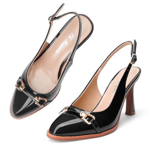 Oh Mispares Slingback Heels for Women Pointy Toe Stiletto High Heel Pumps Slip On Patent Leather Summer Wedding Party Dress Shoes
