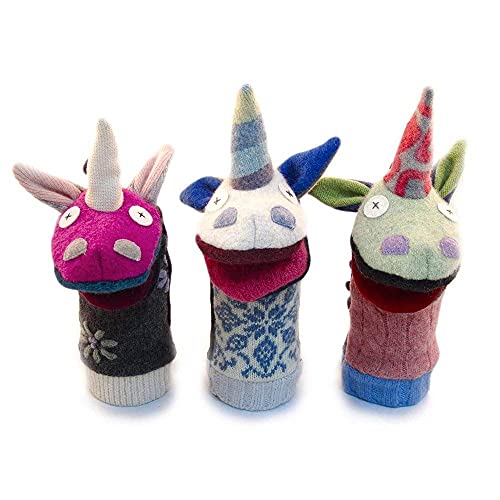 Image of Cate and Levi 12 inch Handmade Unicorn Hand Puppet (Premium Reclaimed Wool), Colors Will Vary