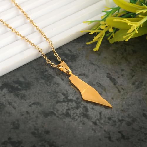Image of Palestine Necklace Pendant for Women Men Country Map Jewelry Daily Accessories, 18K Gold Plated,Palestine Map, Arabic Palestine, No Gemstone
