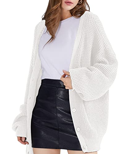 QUALFORT Cardigan Sweaters for Women 100% Cotton Button-Down Over...