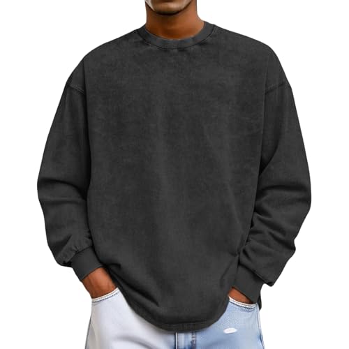 Acid Wash Tshirts Oversized Long Sleeve Shirts for Women Men Casual Loose Retro Crewneck Tops Basic Solid Street Wear