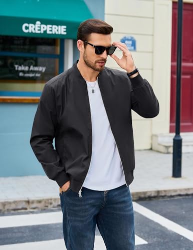 CRYSULLY Men's Bomber Jacket Lightweight Spring Fall Casual Windbreaker Full Zip Outwear Coat3