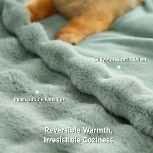 Image of Bedsure Fluffy Bubble Faux Fur Throw XL Blanket, 50 inchx70 inch, Sage Green