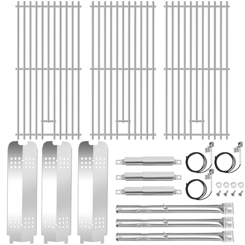 Image of Criditpid Grill Replacement Parts for Charbroil 463340516 463370519 463370516 463278418, Stainless Steel Grill Grates, Burner & Igniter, Heat Plates, Flame Carryover for Charbroil Gas2coal 463340516.