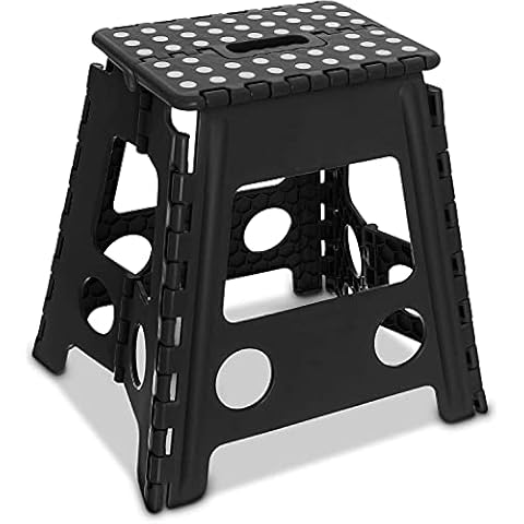 Folding Step Stool Lightweight Strong Compact Non-Slip Multi-Purpose Easy Carrying Foldable Stool for Kids & Adults, Kitchen Garden Bathroom (15 Inch Black) Cover