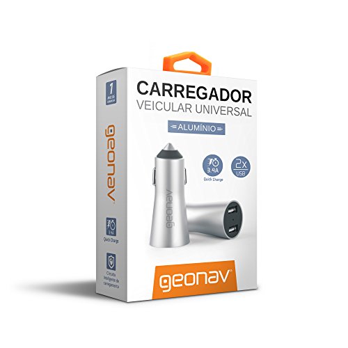 Carregador Veicular 2 USB, Alumínio, CH34AL, Geonav