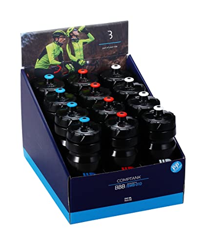 Bouteilles d'eau BBB CompTank noir 550 ml pack de 12 bidons cyclisme avec présentoir