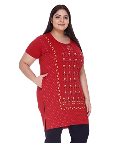 Image of In Love Women's Printed Cotton Plus Size Longline T-Shirt Half Sleeve with Pockets Pack of 2