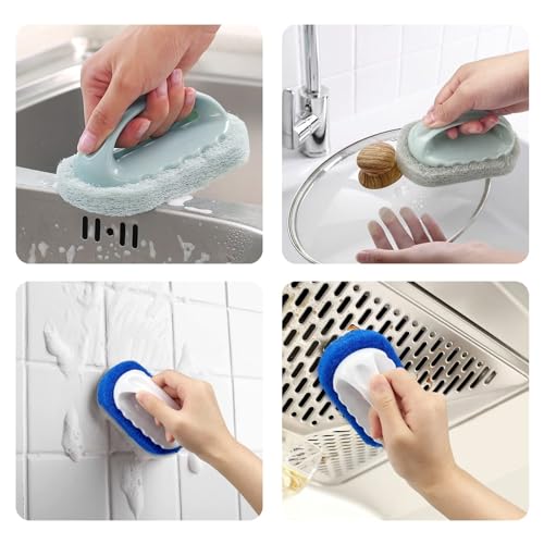 4stk Badewannen Fliesen Reinigungsschwamm Bürsten Scheuerpads Bürsten Schwamm Scheuerschwamm Schnellreinigungs Hochleistungs BBQ Reinigungsbürste, für Küche Badezimmer Boden Wand Waschbecken