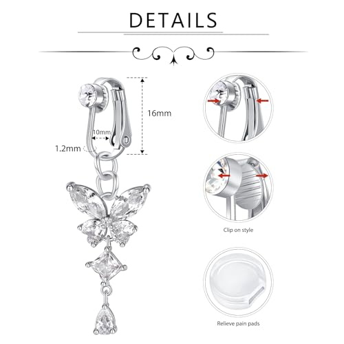 D.Bella Fake Belly Ring Fake Belly Piercing Clip on Belly Button Rings Surgical Steel Fake Belly Button Ring Fake Earrings Diamond Snake Dangle Non Piercing Fake Belly Piercing Jewelry2