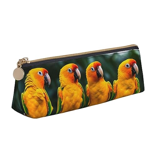 Colorato Pappagalli Su Ramo Stampa Matita Astuccio Penna Triangolo Portatile Sacchetto Con Cerniera Per Ufficio Taglia unica giallo bianco pelle