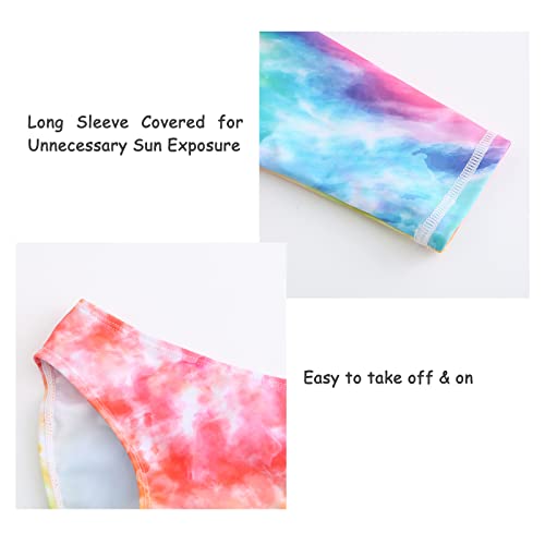Image of Aisyee Girls Long Sleeve Rash Guard Set Two Piece Swimsuits Tie Dye Bathing Suits for Kids UPF 50+ Swim Shirts