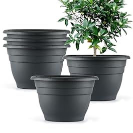 Plant Pots Set of 5, 10″ Outside Diameter Flower Pots, 8.5″ Inner Diameter Planters with Drainage Hole, Durable Garden Pots Perfect for Indoor & Outdoor Plant Planting, Decor, Gray