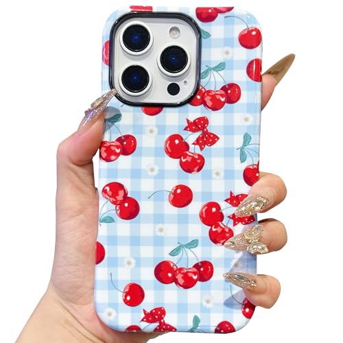 Coque iPhone 16 Pro Max motif mignon cerise bleue antichoc femme