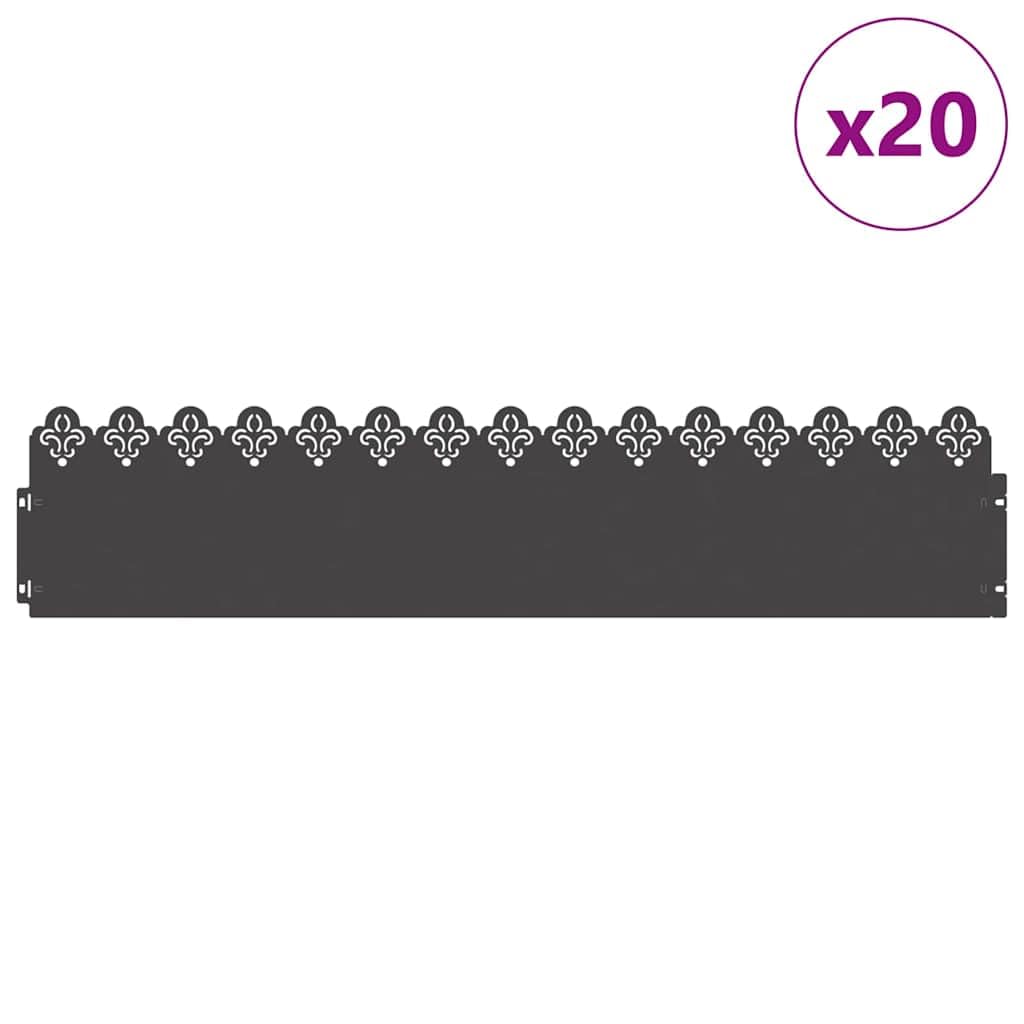 Lot de 20 bordures de pelouse en métal noir - 103 x 0,05 x 22 cm - En acier - Pour bordures de pelouse