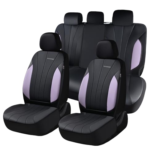 Image of Coverado Car Seat Covers, Waterproof Seat Covers Full Set, Automotive Seat Covers 5 Seats, All-Weather Purple Leather Car Seat Protectors Universal Fit for SUVs Trucks Sedans