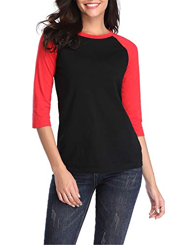 HUHOT Raglan Jersey Shirt Baseball Tee Raglan Christmas Shirts(Large,Black Red)