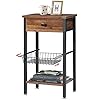VECELO 276H Tall End Side Tables Night Stands with Pull Out Metal Basket for Telephone EntrywayLiving RoomBedroomKitchenSmall Spaces1 Set