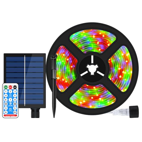 KINGCOO Bande lumineuse solaire LED pour extérieur, étanche, 300 LED, avec télécommande, minuteur, tube lumineux à intensité variable, auto-adhésive...