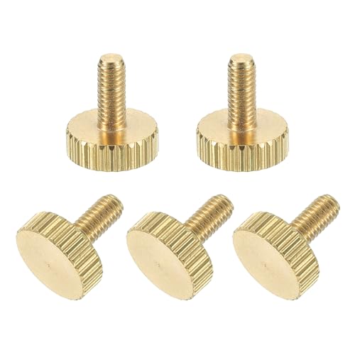 sourcing map 5 tornillos moleteados de latón, M3 x 6 mm, pernos de rayas planas, tornillos de latón macizo moleteados con diamante para electrónica, mecánica