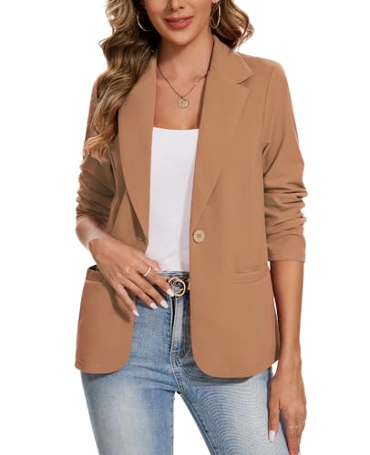 MINTLIMIT Blazers for Women Long Sleeve Button Front Blazer Lapel Business Casual Work Office Suit Jackets with Pockets3