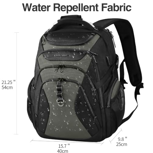 Image of KROSER Travel Laptop Backpack 18.4 Inch XXXL Gaming Backpack with Hard Shell Saferoom RFID Pockets Water-Repellent Business College Daypack Stylish Laptop Bag for Men /Women-Black Army Green