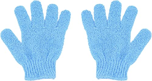 Exfoliating Gloves - Bamboo Shower Gloves - Bath and Body Exfoliator Mitts - Scrubs away Ingrown Hair and Dead Skin - Natural Eco Microfibre Bath Gloves - Blue
